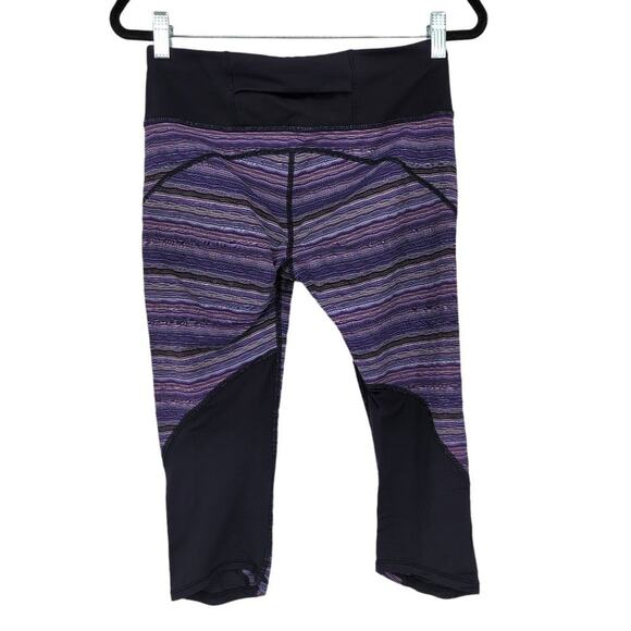 Lululemon Purple Striped Vent It Out Mesh Panel Cropped Stretch Leggings Size 6 - Picture 3 of 3